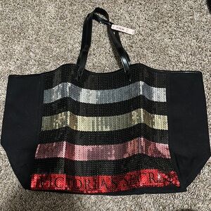 Victoria's Secret Black and Multicolor Sequin Tote Bag